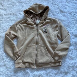 Common Stitch Teddy Bear Beige Zip Up Hoodie Large 14